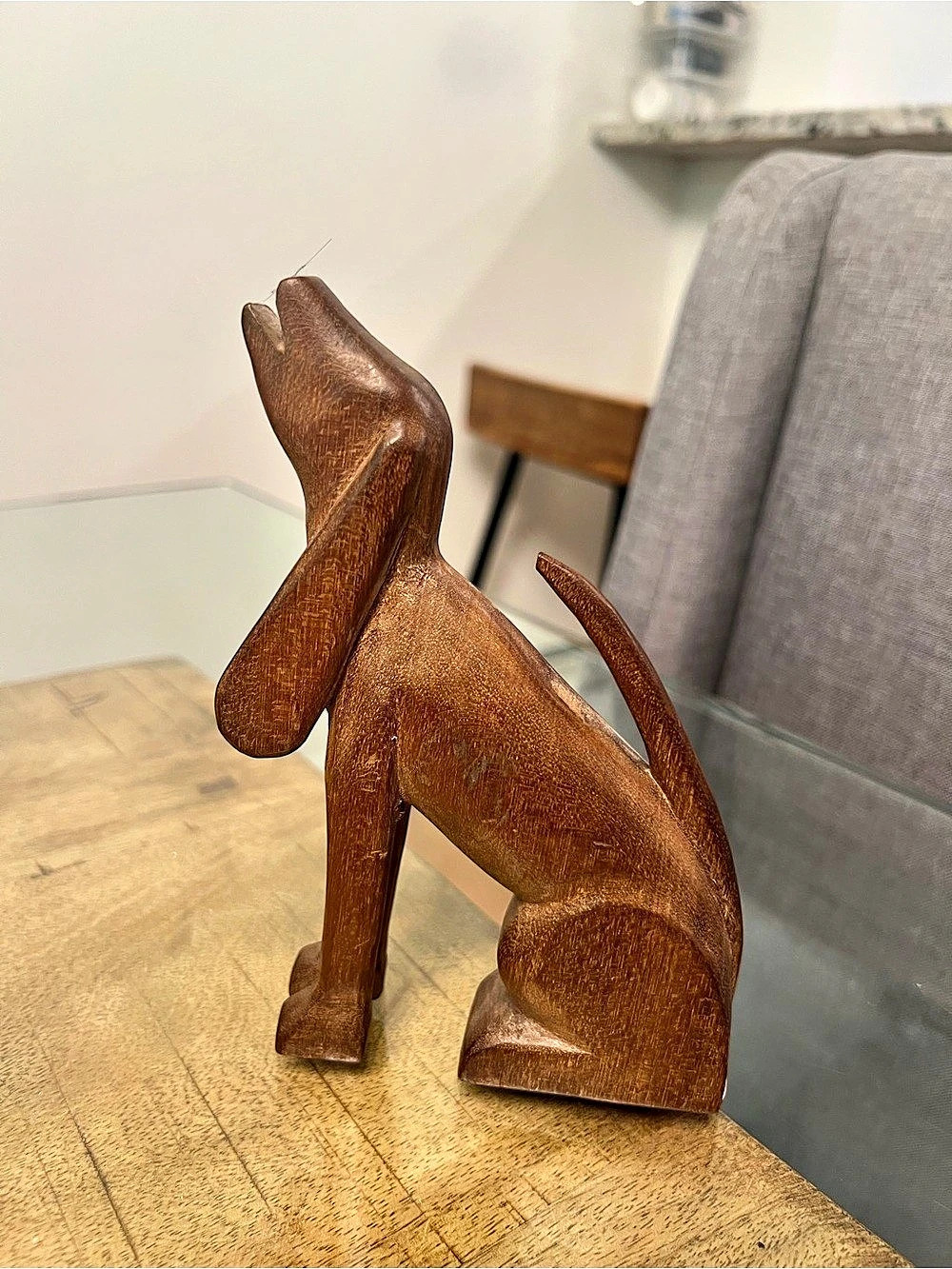 vintage hand-carved wooden folk art figurine of a long-eared hound dog